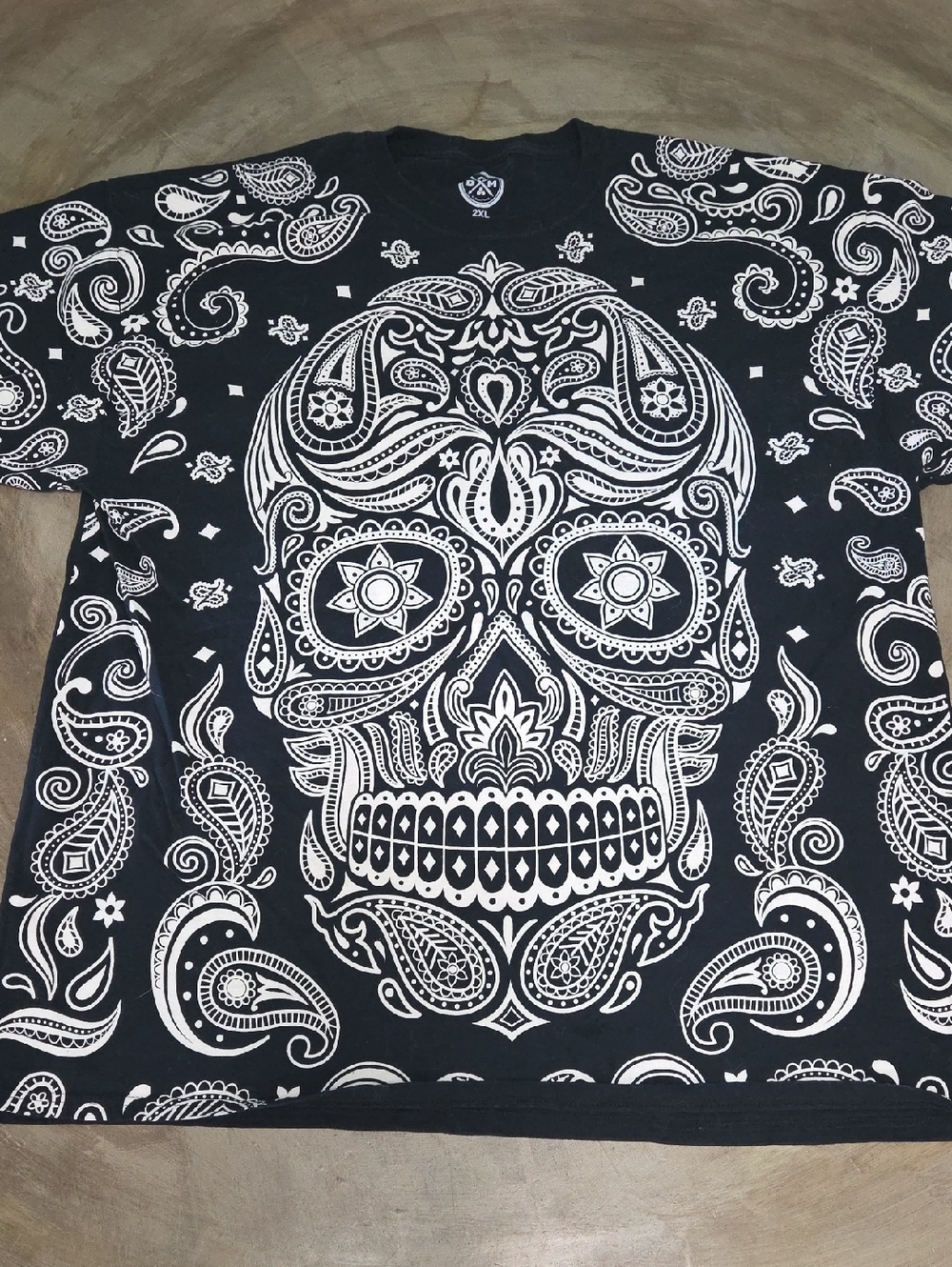 Men's Black Graphic Skull Bandana Print T-Shirt
